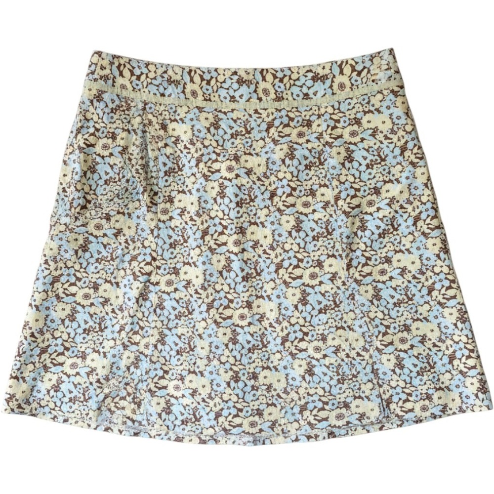 Vintage Y2K Eddie Bauer Floral A-Line Midi Skirt Brown Blue Ribbon Trim Size 10